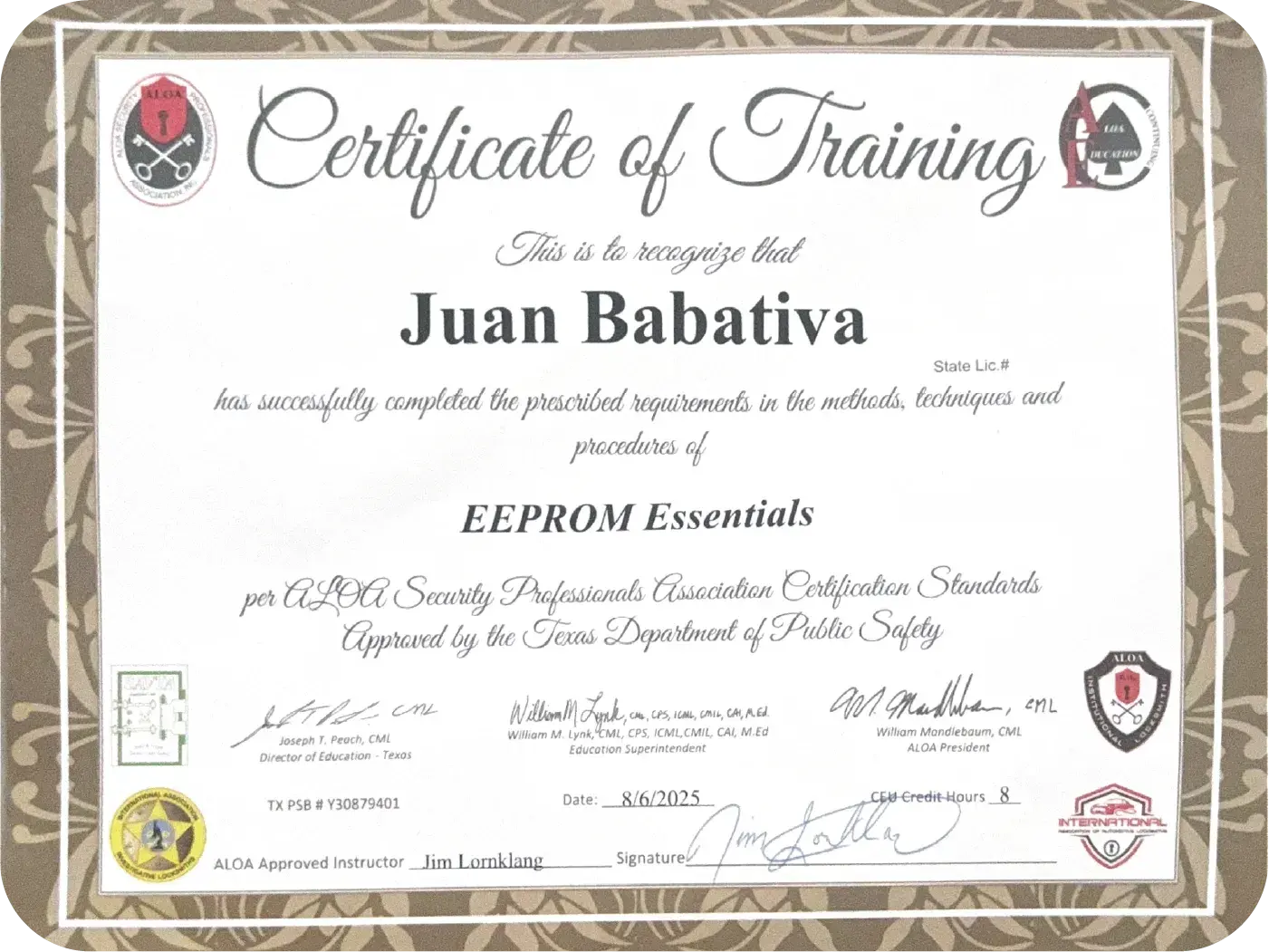 EEPROM Programming Certificate